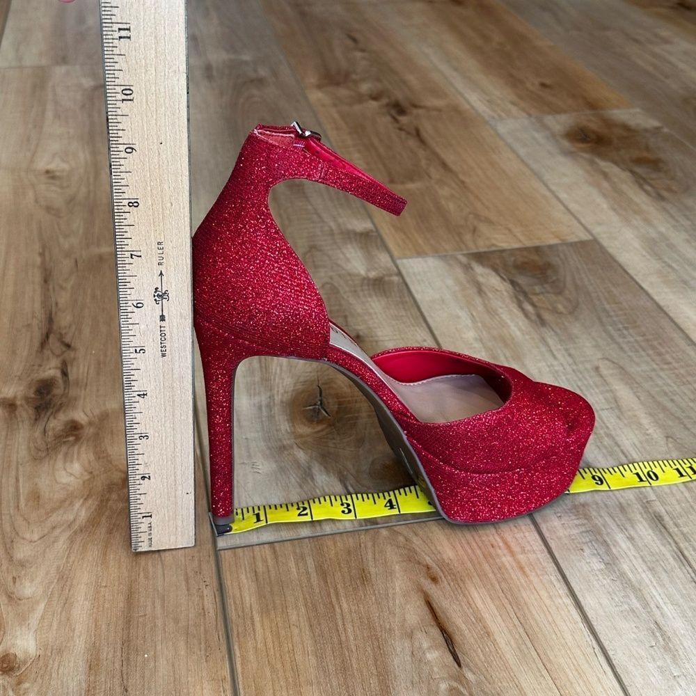 Gianni Bini Sparkling Red Peep-Toe Platform Ankle-Strap Heels - Picture 7 of 13
